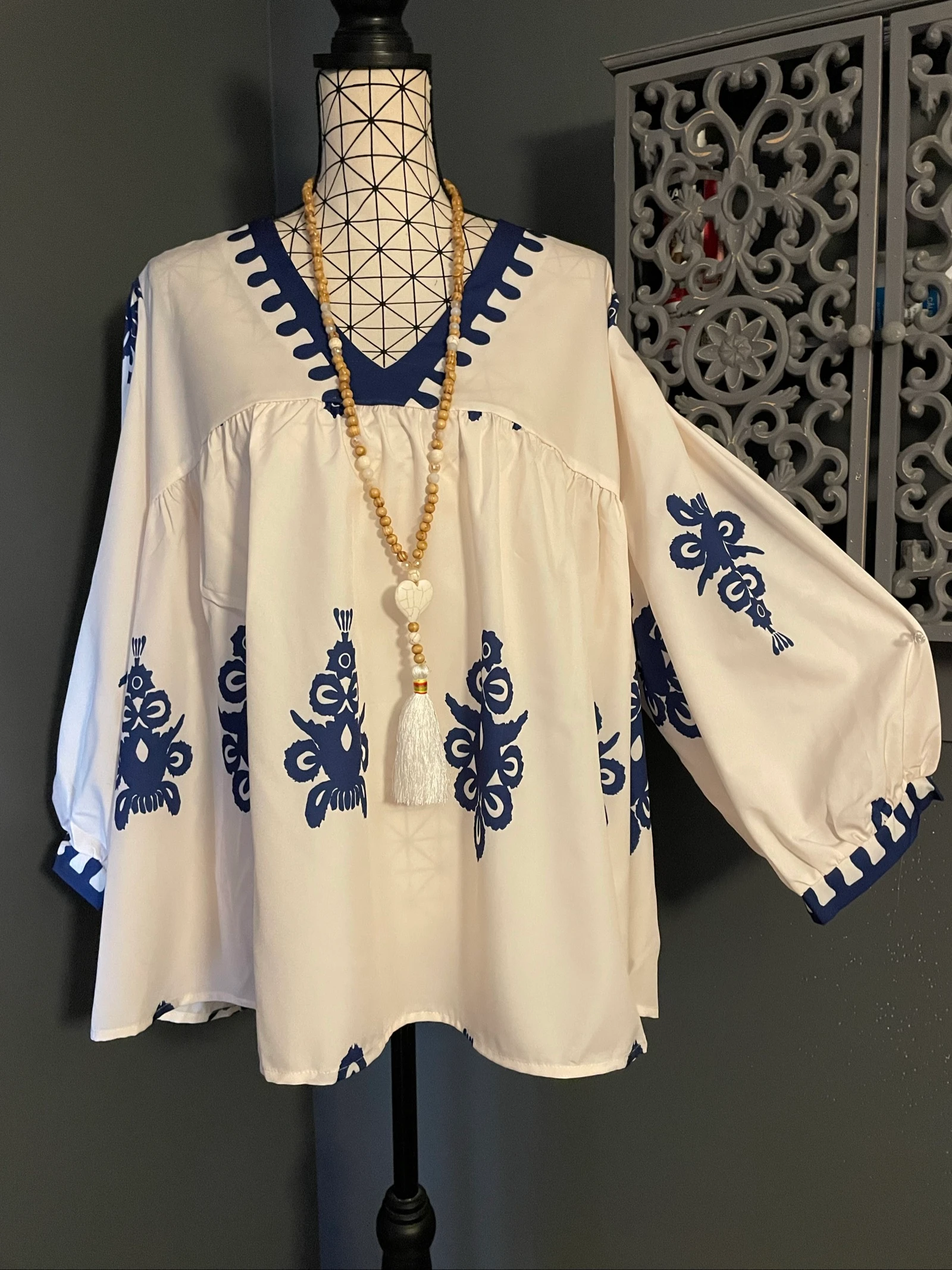 💖 blusa túnica branca e azul real boho chique plus size 58 💖 – photo 4